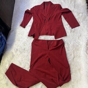 Courtenay Stretch Red Polyester Single Breasted Jacket Pant 2 Piece Suit 12